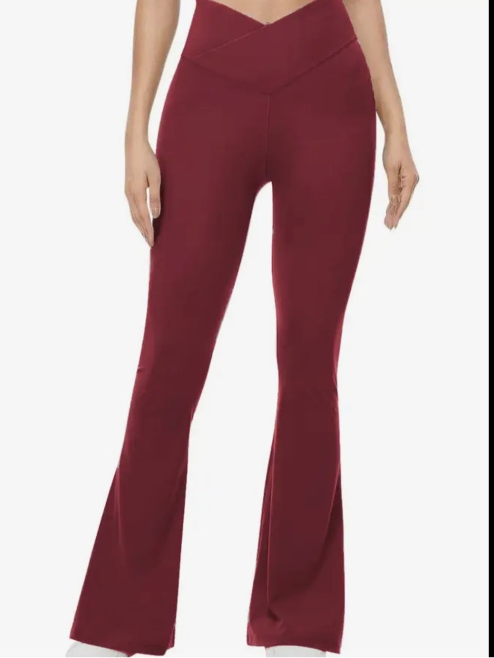 High-Waist V-Waist Flare Leg Leggings - Burgundy